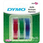 DYMO 1741671 EMBOSSING LABELLING TAPE 9MM X 3M GLOSSY ASSORTED PACK 3