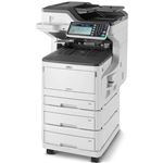 OKI MC873DNX MULTIFUNCTION COLOUR LASER PRINTER DUPLEX NETWORKED 2ND3RD PAPER TRAYS CASTER BASE A3