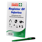 FIRST AIDERS CHOICE REGISTER OF INJURIES BOOK AND PEN