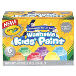 CRAYOLA WASHABLE KIDS PAINTS 59ML METALLIC ASSORTED PACK 6
