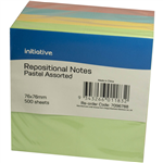 INITIATIVE REPOSITIONAL NOTES CUBE 76 X 76MM PASTEL ASSORTED 500 SHEETS