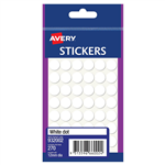 AVERY 932002 MULTIPURPOSE STICKERS CIRCLE 12MM WHITE PACK 270