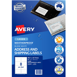 AVERY 959409 L7070 WEATHERPROOF SHIPPING LABEL LASER 8UP WHITE PACK 10