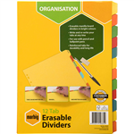 MARBIG DIVIDER ERASABLE MANILLA 12TAB A4 ASSORTED
