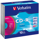 VERBATIM 41846 CDR DVD JEWEL CASE 700MB 52X COLOURED PACK 10