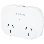 VERBATIM DOUBLE POWER ADAPTER SURGE PROTECTED DUAL PORT USBA 24A WHITE