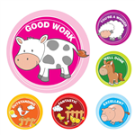 AVERY 69604 MERIT STICKERS FARM ANIMALS PACK 96