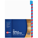 AVERY 85742 DIVIDER MANILLA AZ A4 WHITE WITH RED AND BLUE PLASTIC TABS