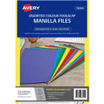 AVERY 88150 MANILLA FOLDER FOOLSCAP ASSORTED COLOURS PACK 20