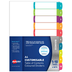 AVERY 922008 L741110 CUSTOMISABLE TABLE OF CONTENTS DIVIDERS 110 TABS LANDSCAPEPORTRAIT SET 6