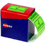 AVERY 932620 MESSAGE LABEL ACCEPTED 75 X 488MM FLUORO GREEN PACK 1500