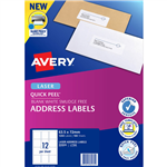 AVERY 959005 L7164 QUICK PEEL ADDRESS LABEL WITH SURE FEED LASER 12UP WHITE PACK 100