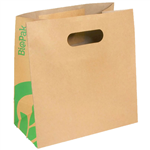 BIOPAK KRAFT PAPER BAGS DIECUT HANDLE SMALL 270 X 280 X 145MM CARTON 250
