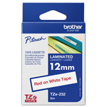 BROTHER TZE232 LAMINATED LABELLING TAPE 12MM RED ON WHITE