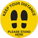 DURUS FLOOR SIGN ADHESIVE SOCIAL DISTANCE SHOW PRINTS CIRCULAR 350MM YELLOWBLACK