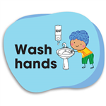 DURUS SCHOOL OUTDOOR FLOOR SIGN ADHESIVE MEMORY JOGGER WASH HANDS 250 X 200MM BLUE