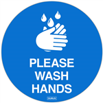 DURUS ADHESIVE FLOOR SIGN WASH HANDS CIRCULAR 250MM BLUE