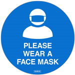 DURUS ADHESIVE FLOOR SIGN WEAR A FACE MASK CIRCULAR 250MM BLUE