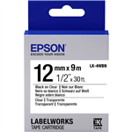 EPSON LABELWORKS LK TAPE 12MM X 9M BLACK ON CLEAR