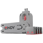LINDY 40450 USB PORT BLOCKER WITH KEY PACK 4 PINK