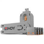 LINDY 40453 USB PORT BLOCKER WITH KEY PACK 4 ORANGE