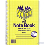 SPIRAX 572 NOTEBOOK 7MM RULED SPIRAL BOUND SIDE OPEN 4 POCKETS 300 PAGE A5