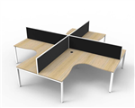 RAPID INFINITY DELUXE 4 PERSON PROFILE LEG CORNER WORKSTATION POD 1500 X 1500 X 750 X 730MM BLACK SCREEN  NATURAL OAK TOP  WHITE FRAME