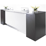 ASTON RECEPTION COUNTER WITH SIDE BOOKSHELVES 3100 X 810 X 1150MM WHITEDARK CHOCOLATE BROWN