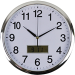 ITALPLAST WALL CLOCK WITH LCD DISPLAY 360MM WHITE  CHROME