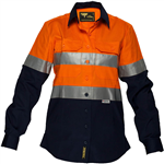 PRIME MOVER ML808 LADIES COTTON DRILL LIGHTWEIGHT SHIRT WITH TAPE 2TONE