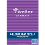 WRITER LOOSE LEAF REFILL REINFORCED 7MM RULED 57GSM A4 100 SHEET