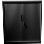 STEELCO TAMBOUR DOOR CABINET 3 SHELVES 1200 X 1200 X 463MM BLACK SATIN