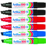 ARTLINE 100 PERMANENT MARKER CHISEL 12MM ASSORTED PACK 6