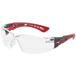 BOLLE SAFETY RUSH PLUS SAFETY GLASSES RED AND BLACK ARMS CLEAR LENS
