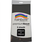RAINBOW PREMIUM TISSUE PAPER 17GSM 500 X 750MM BLACK PACK 5