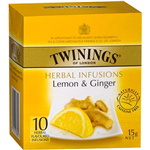 TWININGS HERBAL INFUSIONS LEMON AND GINGER TEA BAGS PACK 10