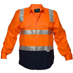 PRIME MOVER MS101 HIVIS DRILL SHIRT LONG SLEEVE WITH TAPE OVER SHOULDER 2TONE