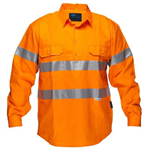 PRIME MOVER MC191 HIVIS DRILL SHIRT LONG SLEEVE CLOSED FRONT WITH TAPE FULL COLOUR
