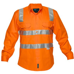 PRIME MOVER MS191 HIVIS COTTON DRILL SHIRT LONG SLEEVE WITH TAPE OVER SHOULDER FULL COLOUR