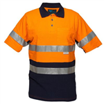 PRIME MOVER MP618 HIVIS COTTON PIQUE POLO SHIRT SHORT SLEEVE WITH TAPE 2TONE