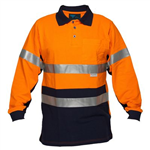 PRIME MOVER MP619 HIVIS COTTON PIQUE POLO SHIRT LONG SLEEVE WITH TAPE 2TONE