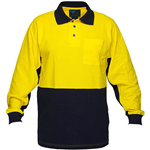 PRIME MOVER MD619 HIVIS COTTON PIQUE POLO SHIRT LONG SLEEVE 2TONE