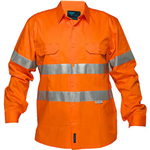 PRIME MOVER MA301 HIVIS LIGHTWEIGHT COTTON DRILL SHIRT LONG SLEEVE WITH TAPE