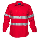 PRIME MOVER MA301R HIVIS LIGHTWEIGHT COTTON DRILL SHIRT LONG SLEEVE WITH TAPE RED