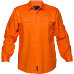 PRIME MOVER MS301 HIVIS LIGHTWEIGHT COTTON DRILL SHIRT LONG SLEEVE ORANGE