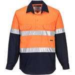 PRIME MOVER MC101 COTTON DRILL SHIRT LONG SLEEVE REGULAR WEIGHT CLOSED FRONT WITH TAPE 2TONE