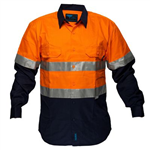 PRIME MOVER MA101 COTTON DRILL SHIRT 2TONE LONG SLEEVE REFLECTIVE TAPE