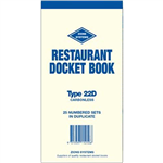ZIONS 22D RESTAURANT DOCKET BOOK CARBONLESS DUPLICATE 200 X 95MM